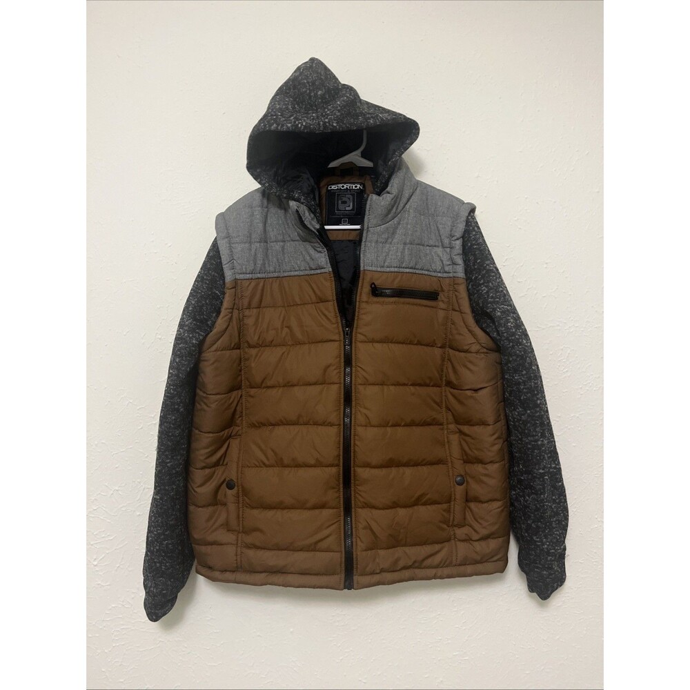 DISTORTION Men's Comfort & Style Colorblock Puffer Hoodie Winter Jacket Size XL - Picture 2 of 11